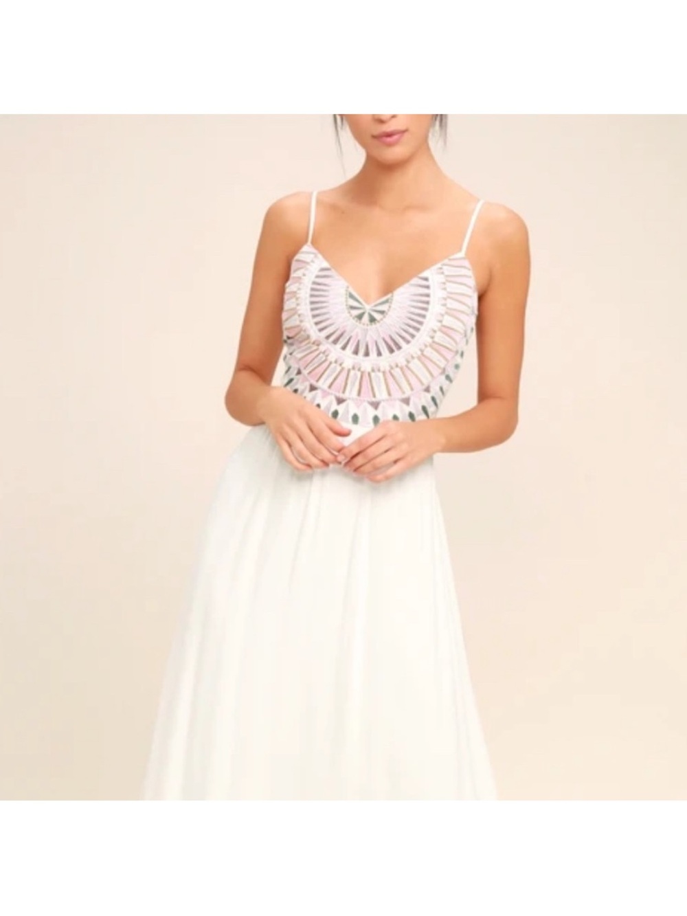 Lulu's Embroidered White Maxi Sundress